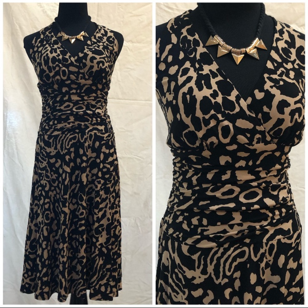 NEW• Leopard Print Halter swing dress Sz L